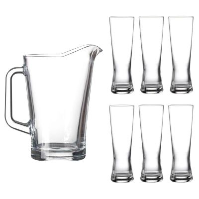 Lucente 7 Piece Durable Everyday Clear Drinking Glass & Pitcher Jug Set