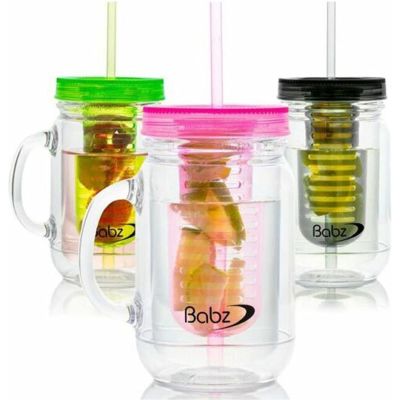 Plastic Fruit Infusion Mason Jars with Reusable Drinking Straw