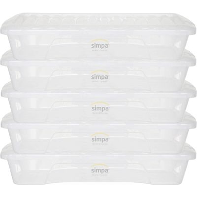 Compact Under Bed Plastic Storage Box with Clear Lid with Clip Closure