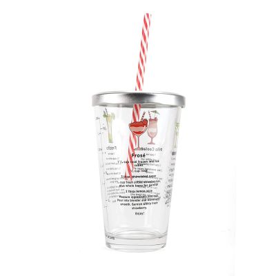 Frozen Cocktail Recipe Glass with Stainless Steel Lid & Reusable Straw