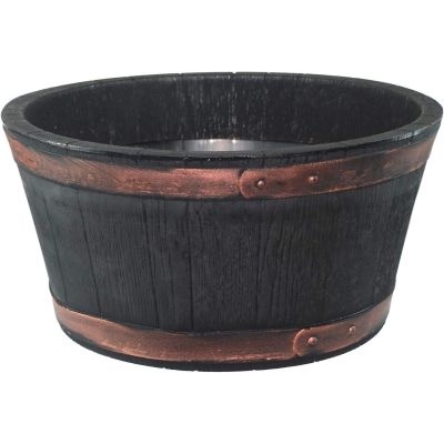 Oakwood Rustic Style Plastic Black Barrel Planter Pot